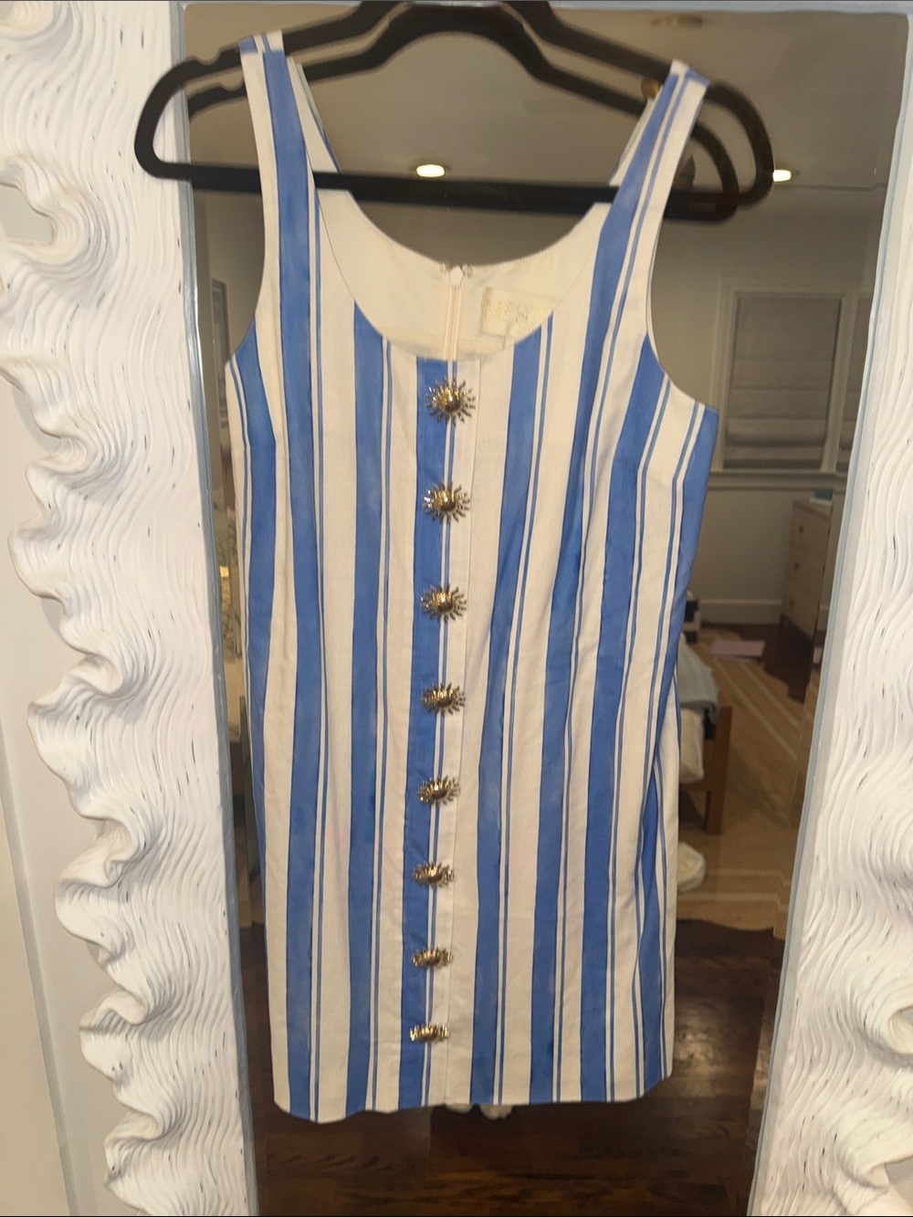 Blue & White Striped Button-Front Mini Dress